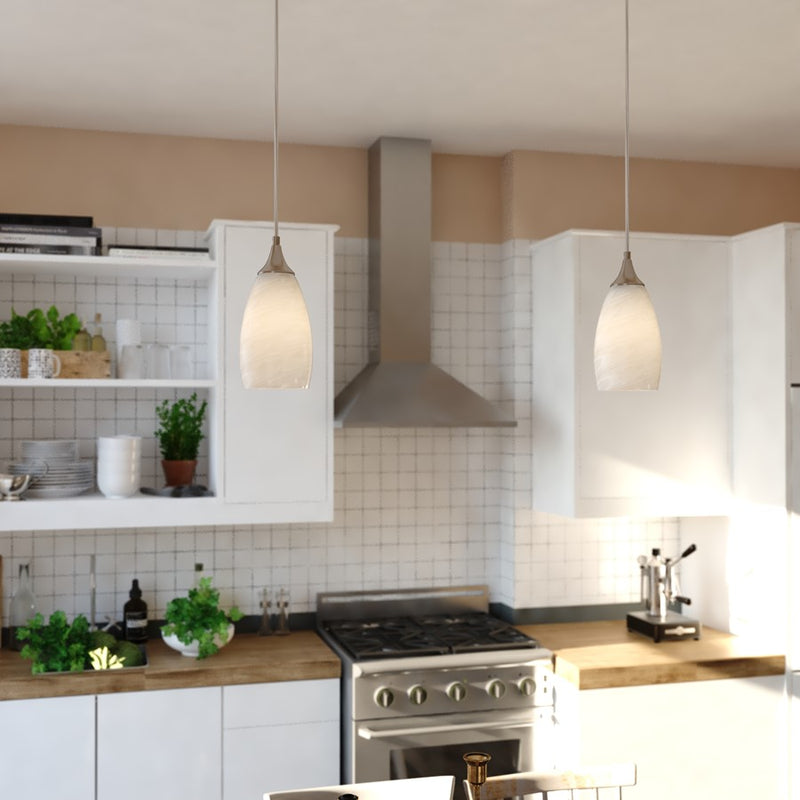 Vaxcel Milano 4.75" 1 Lt Mini Pendant Alabaster Glass, Satin Nickel