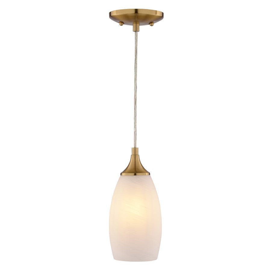 Vaxcel Milano 4.75" 1 Lt Mini Pendant Alabaster Glass/Muted Brass - P0451