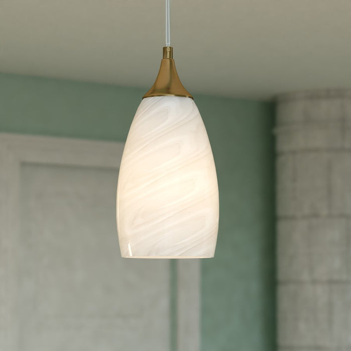 Vaxcel Milano 4.75" 1 Lt Mini Pendant Alabaster Glass/Muted Brass