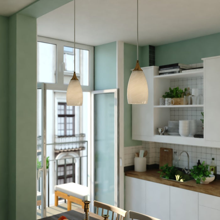 Vaxcel Milano 4.75" 1 Lt Mini Pendant Alabaster Glass/Muted Brass