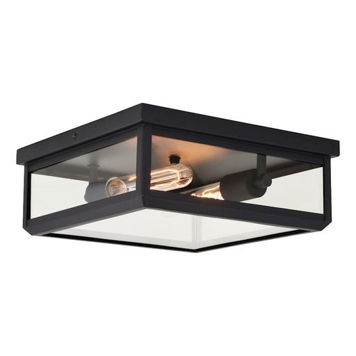 Vaxcel Kinzie 2 Light 12" Flush Mount, Textured Black /Clear