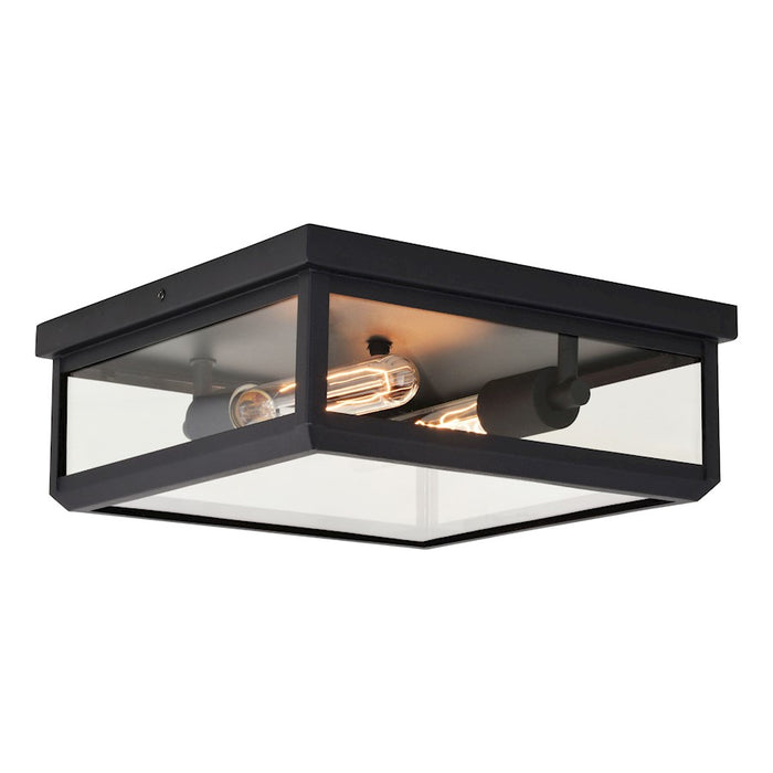 Vaxcel Kinzie 2 Light 12" Flush Mount, Textured Black /Clear