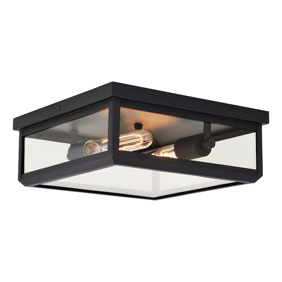 Vaxcel Kinzie 2 Light 12" Flush Mount, Textured Black /Clear