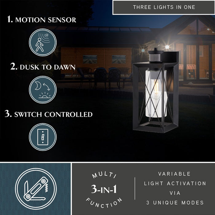 Vaxcel Milton Dualux 6"W Outdoor Motion Sensor Wall Light, Black/Clear