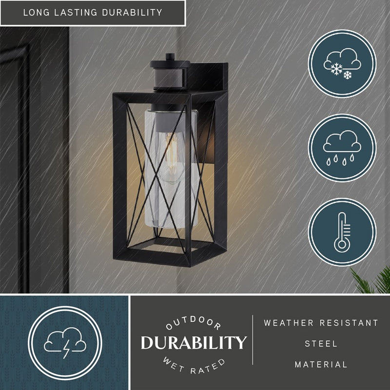Vaxcel Milton Dualux 6"W Outdoor Motion Sensor Wall Light, Black/Clear