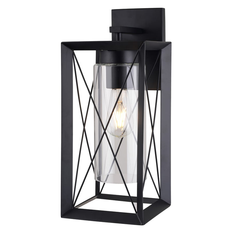 Vaxcel Milton 1 Light 7"W Outdoor Wall Light, Matte Black/Clear Glass - T0763