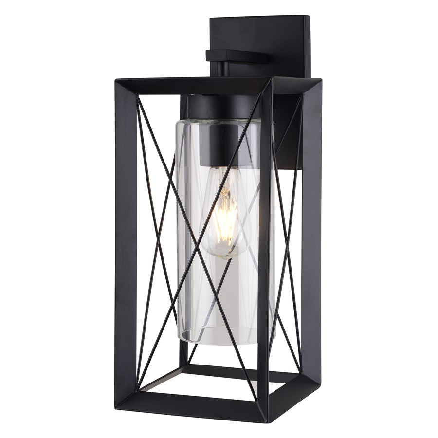 Vaxcel Milton 1 Light 7"W Outdoor Wall Light, Matte Black/Clear Glass - T0763