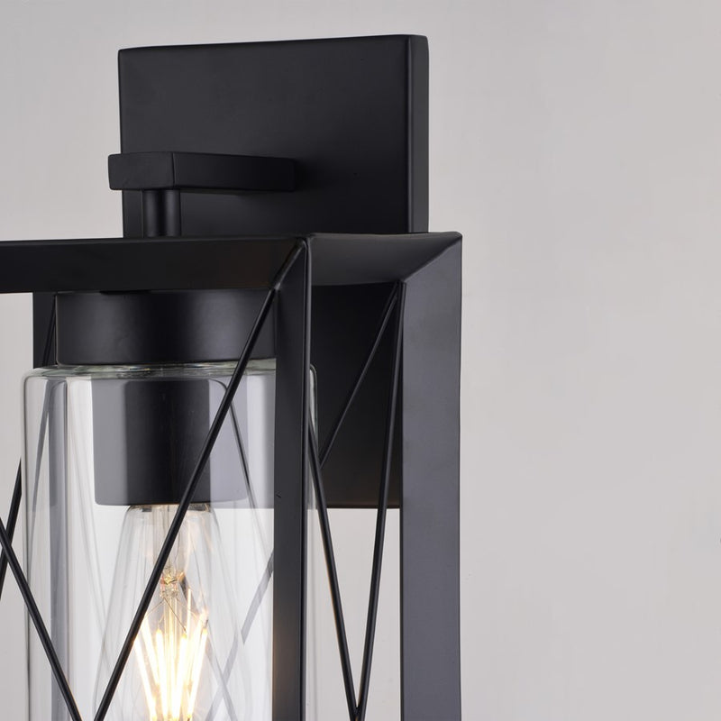 Vaxcel Milton 1 Light 7"W Outdoor Wall Light, Matte Black/Clear Glass
