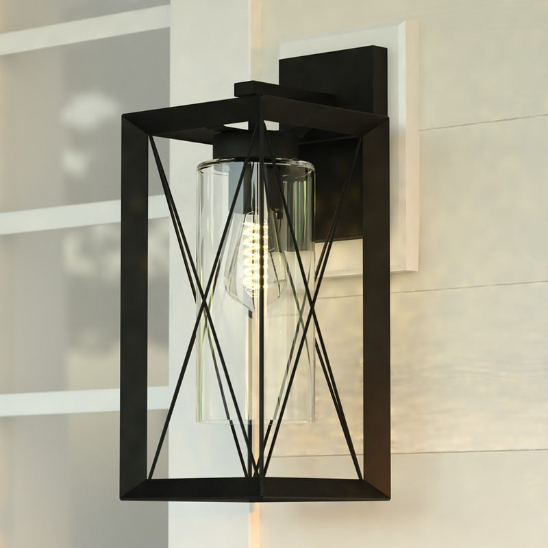 Vaxcel Milton 1 Light 7"W Outdoor Wall Light, Matte Black/Clear Glass