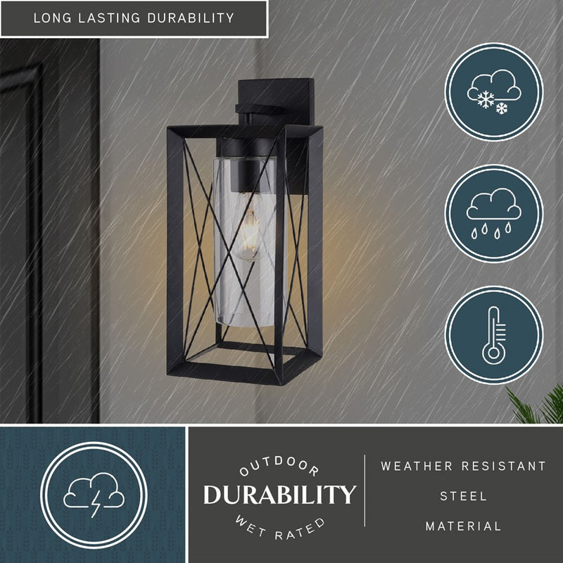 Vaxcel Milton 1 Light 7"W Outdoor Wall Light, Matte Black/Clear Glass