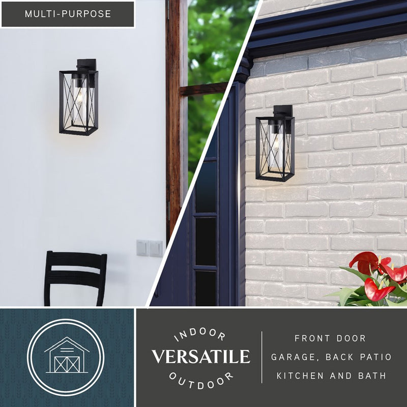 Vaxcel Milton 1 Light 7"W Outdoor Wall Light, Matte Black/Clear Glass