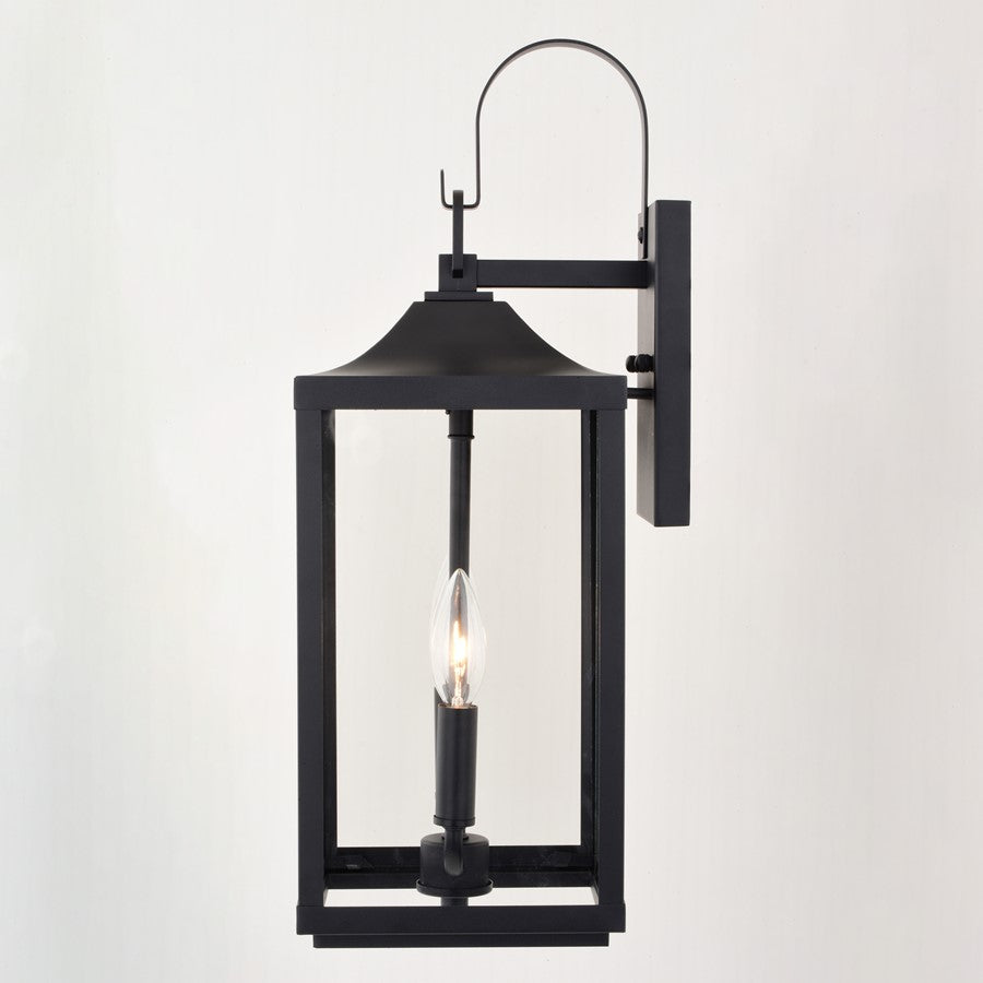 Vaxcel Old Town 2 Light 7"W Outdoor Wall Light, Black/Clear Glass