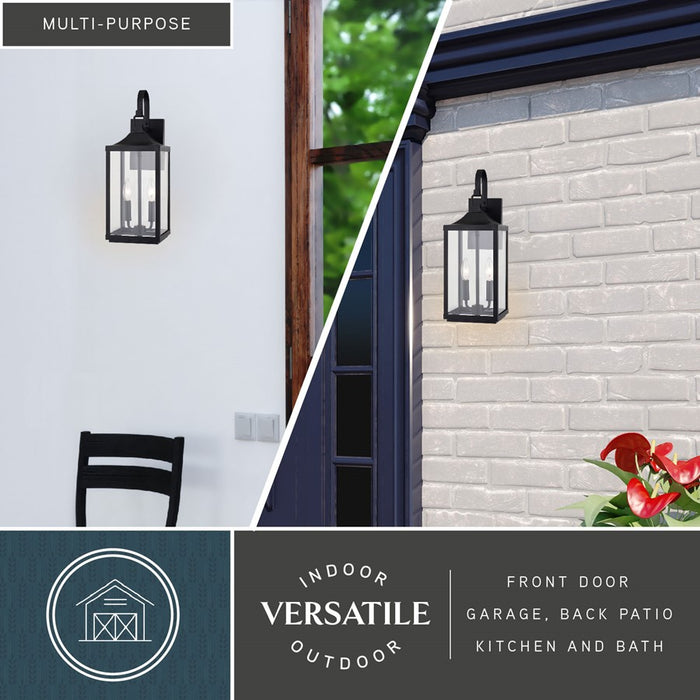 Vaxcel Old Town 2 Light 7"W Outdoor Wall Light, Black/Clear Glass