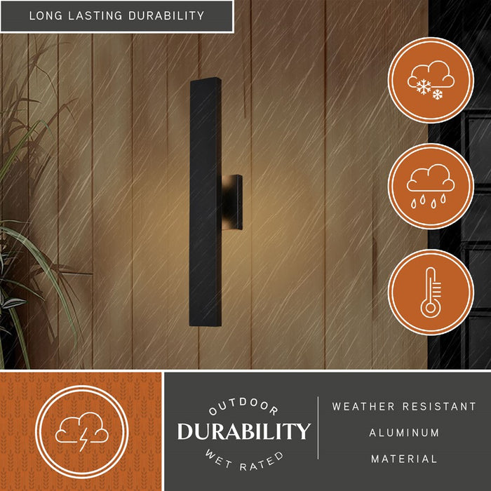 Vaxcel Owen 1 Light 20"H LED Outdoor Wall Light, Black/Frosted Acrylic