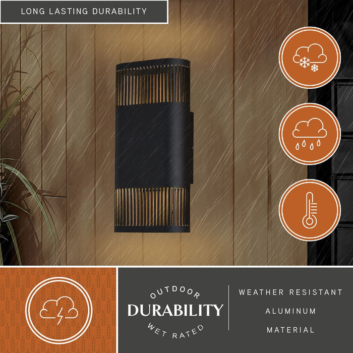 Vaxcel Skyline 2 Light 10.25"H LED Outdoor Wall Light, Black/Black Metal