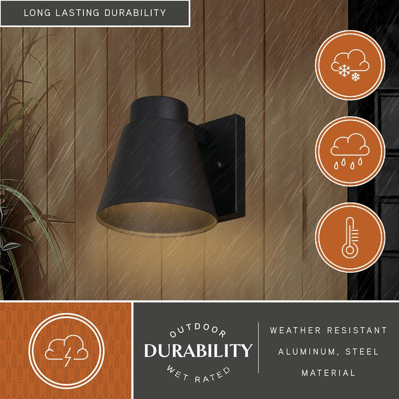 Vaxcel Evans 1 Light 6"W LED Outdoor Wall Light, Black/Black Metal