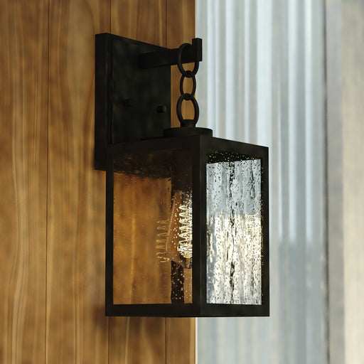 Vaxcel Berkley 1 Light 6"W Outdoor Wall Light, Black/Clear Seeded Glass