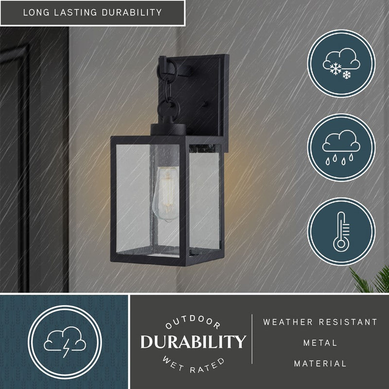 Vaxcel Berkley 1 Light 6"W Outdoor Wall Light, Black/Clear Seeded Glass