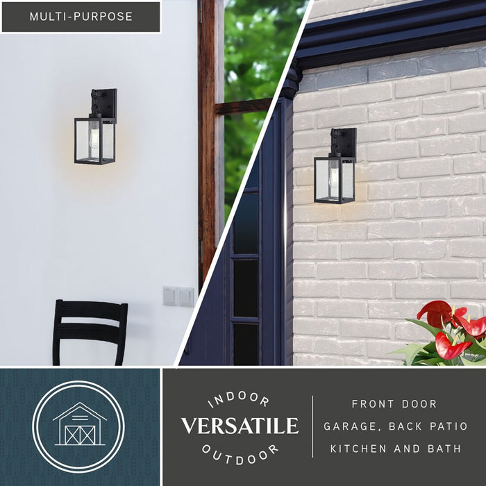Vaxcel Berkley 1 Light 6"W Outdoor Wall Light, Black/Clear Seeded Glass