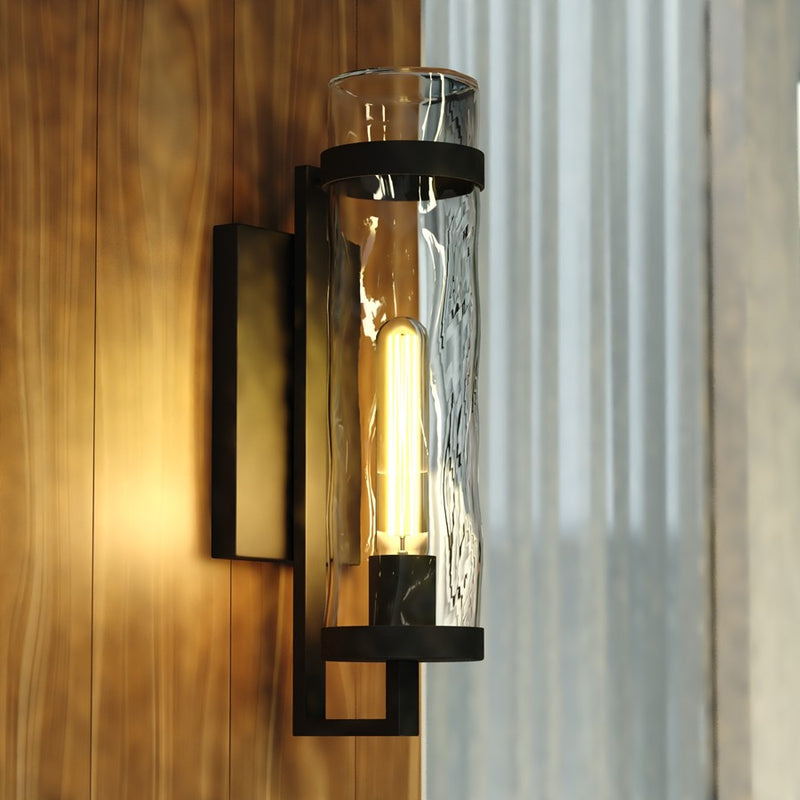 Vaxcel Seymour 1Lt 15.5"H Outdoor Wall Light, Black/Clear Water Glass
