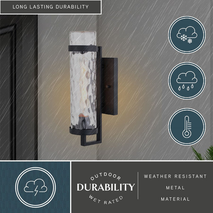 Vaxcel Seymour 1Lt 15.5"H Outdoor Wall Light, Black/Clear Water Glass