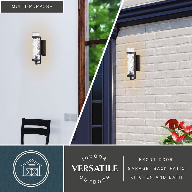 Vaxcel Seymour 1Lt 15.5"H Outdoor Wall Light, Black/Clear Water Glass