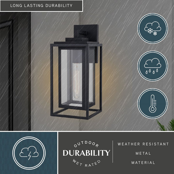 Vaxcel Filmore 1 Light 7"W Outdoor Wall Light, Black/Clear Glass