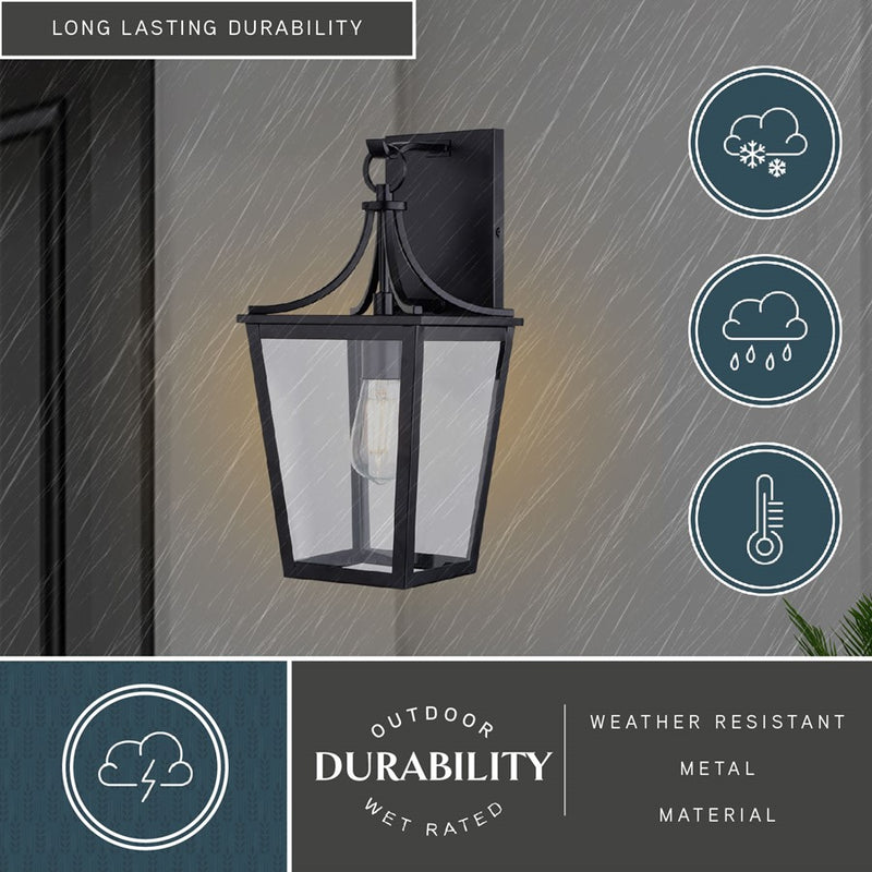 Vaxcel Cottage Grove 1 Light 7.5"W Outdoor Wall Light, Black/Clear Glass