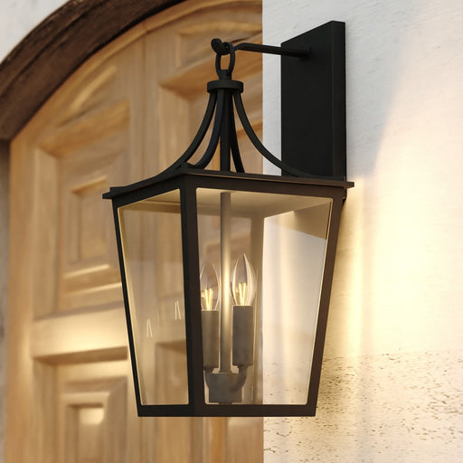Vaxcel Cottage Grove 2 Light 9"W Outdoor Wall Light, Black/Clear Glass