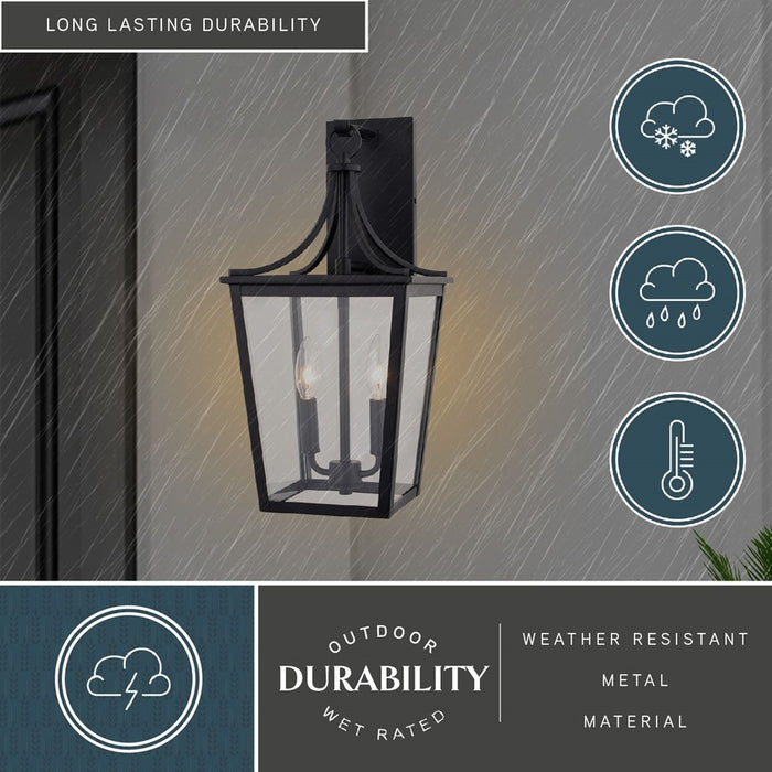 Vaxcel Cottage Grove 2 Light 9"W Outdoor Wall Light, Black/Clear Glass