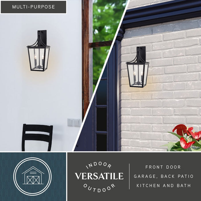 Vaxcel Cottage Grove 2 Light 9"W Outdoor Wall Light, Black/Clear Glass