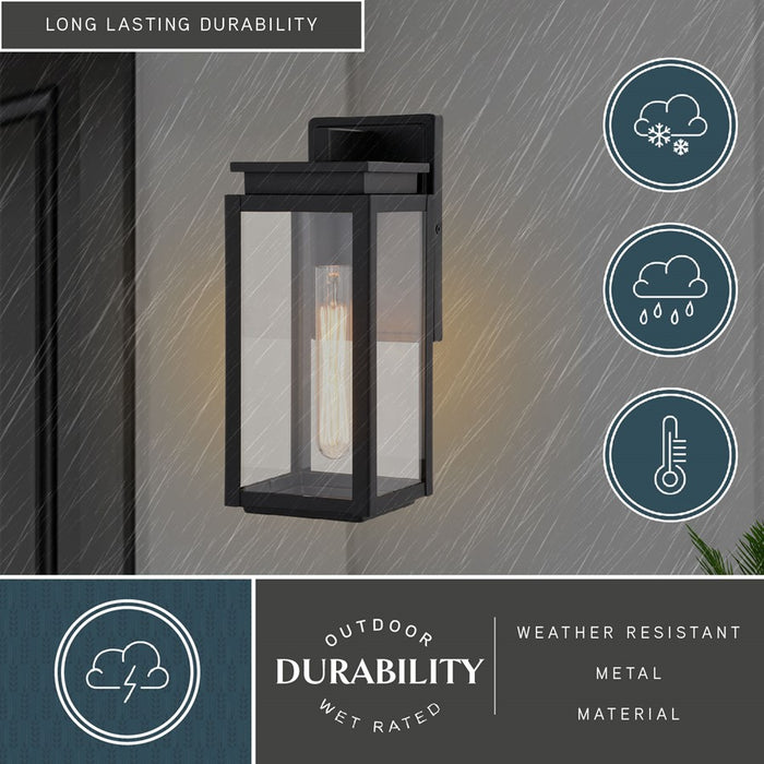 Vaxcel Uptown 1 Light 5"W Outdoor Wall Light, Matte Black/Clear Glass