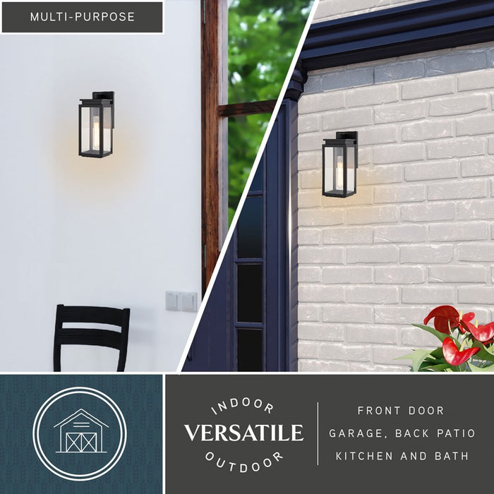Vaxcel Uptown 1 Light 5"W Outdoor Wall Light, Matte Black/Clear Glass