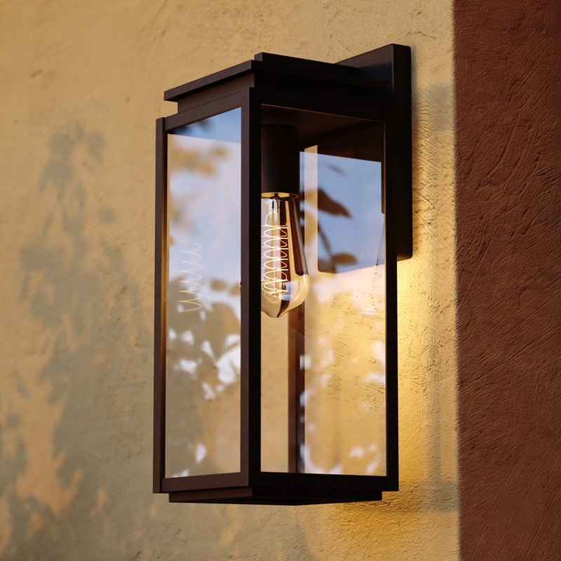 Vaxcel Uptown 1 Light 6"W Outdoor Wall Light, Matte Black/Clear Glass