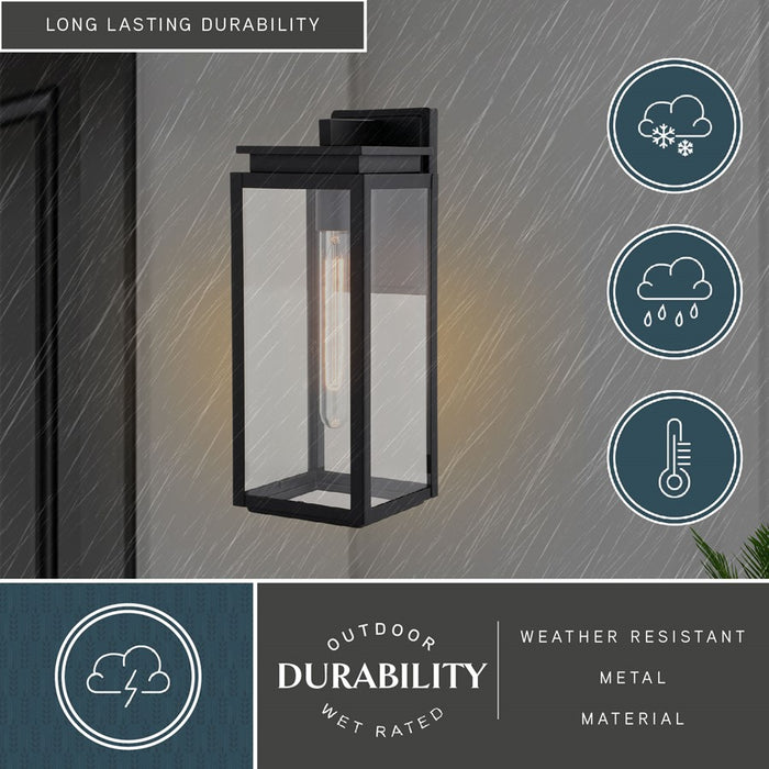 Vaxcel Uptown 1 Light 6"W Outdoor Wall Light, Matte Black/Clear Glass
