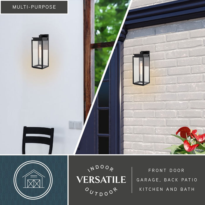 Vaxcel Uptown 1 Light 6"W Outdoor Wall Light, Matte Black/Clear Glass