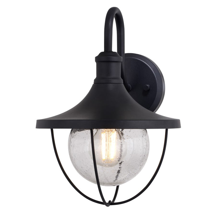 Vaxcel Dunlap 1 Light 9"W Outdoor Wall Light, Black/Clear Seeded Glass - T0779
