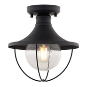 Vaxcel Dunlap 1Lt 10"W Outdoor Semi-Flush Mount, Black/Clear Seeded - T0780