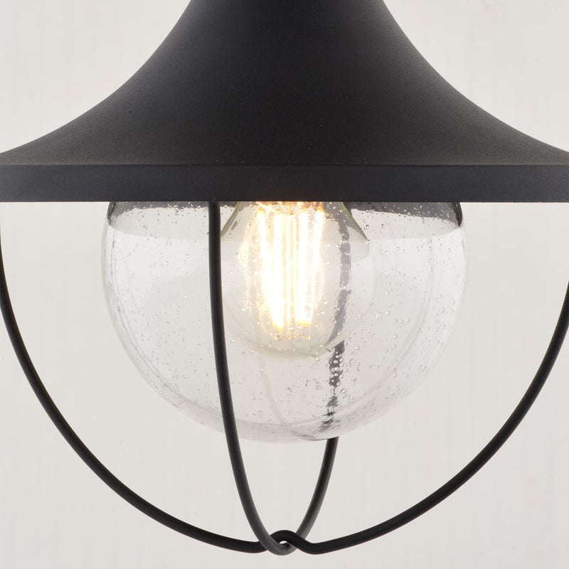 Vaxcel Dunlap 1Lt 10"W Outdoor Semi-Flush Mount, Black/Clear Seeded