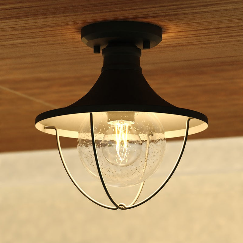 Vaxcel Dunlap 1Lt 10"W Outdoor Semi-Flush Mount, Black/Clear Seeded