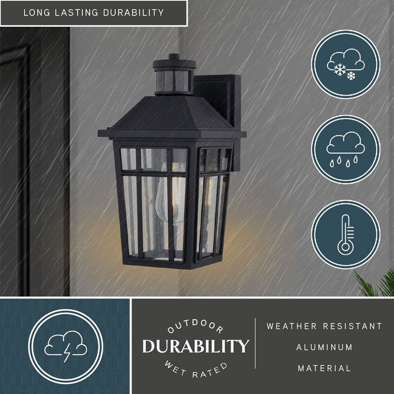 Vaxcel Garfield Park 12" Outdoor Motion Sensor Wall Light, Black/Seed
