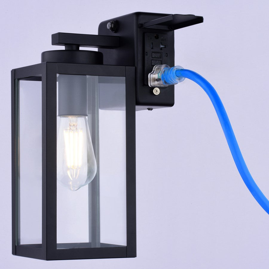 Vaxcel Lombard 1Lt 5" Outdoor Wall Light/GFCI Outlet Black/Clear Glass