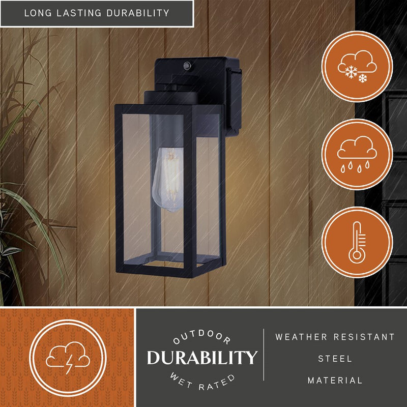 Vaxcel Lombard 1Lt 5" Outdoor Wall Light/GFCI Outlet Black/Clear Glass