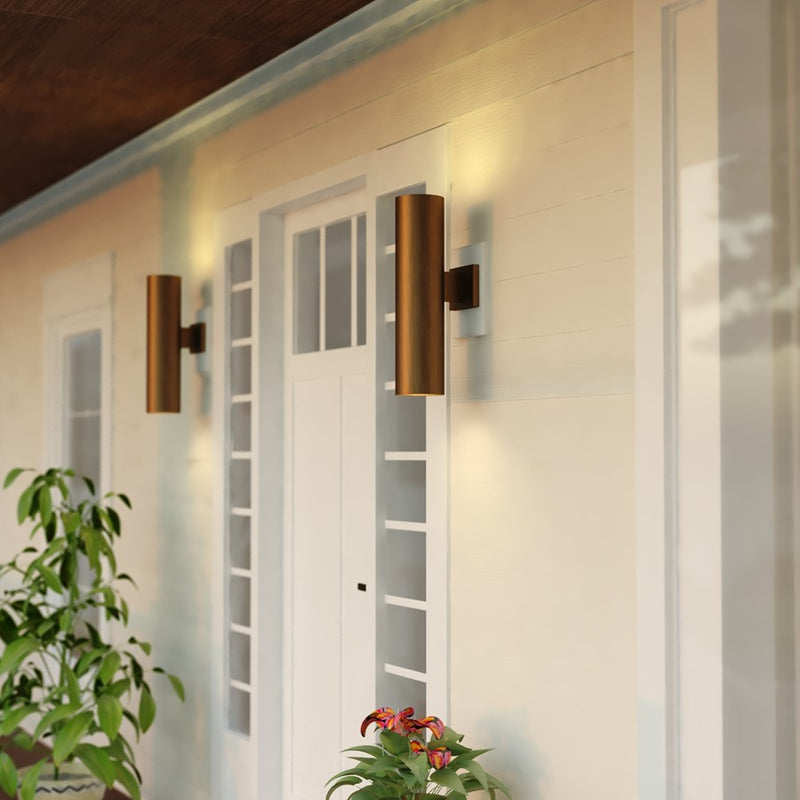 Vaxcel Chiasso 2 Light 20"H Outdoor Wall Light, Warm Brass/Gold