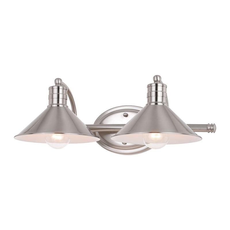 Vaxcel Akron 2 Light Vanity, Nickel/White