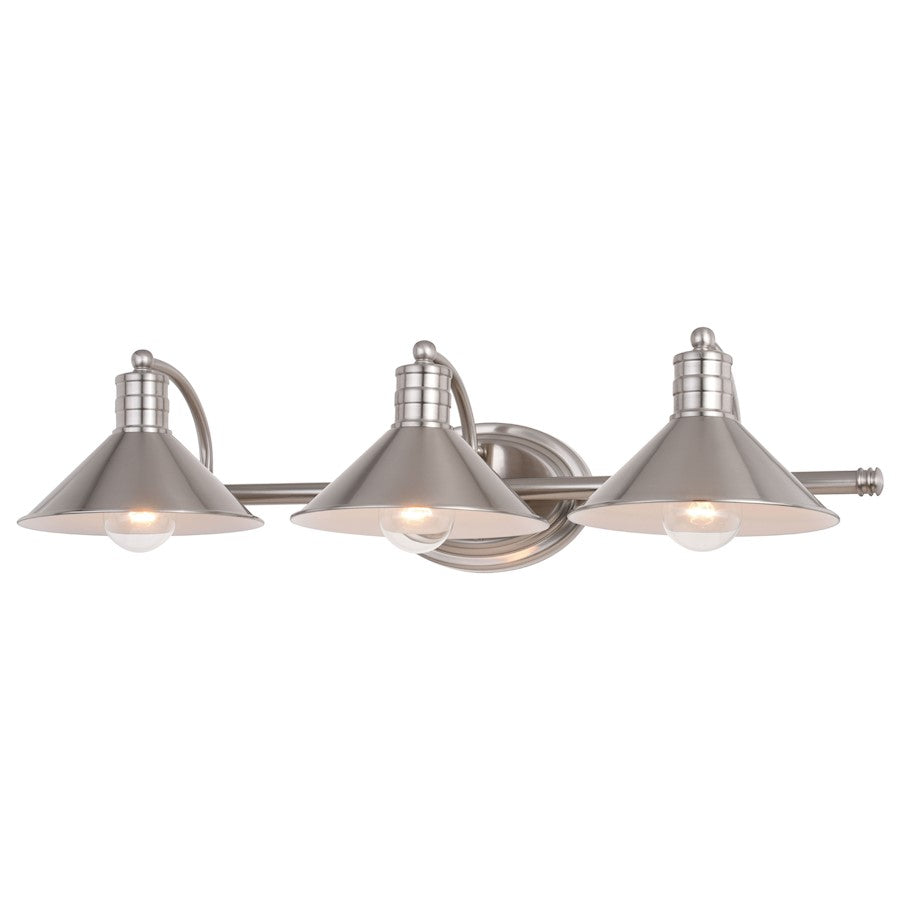 Vaxcel Akron 3 Light Vanity, Nickel/White