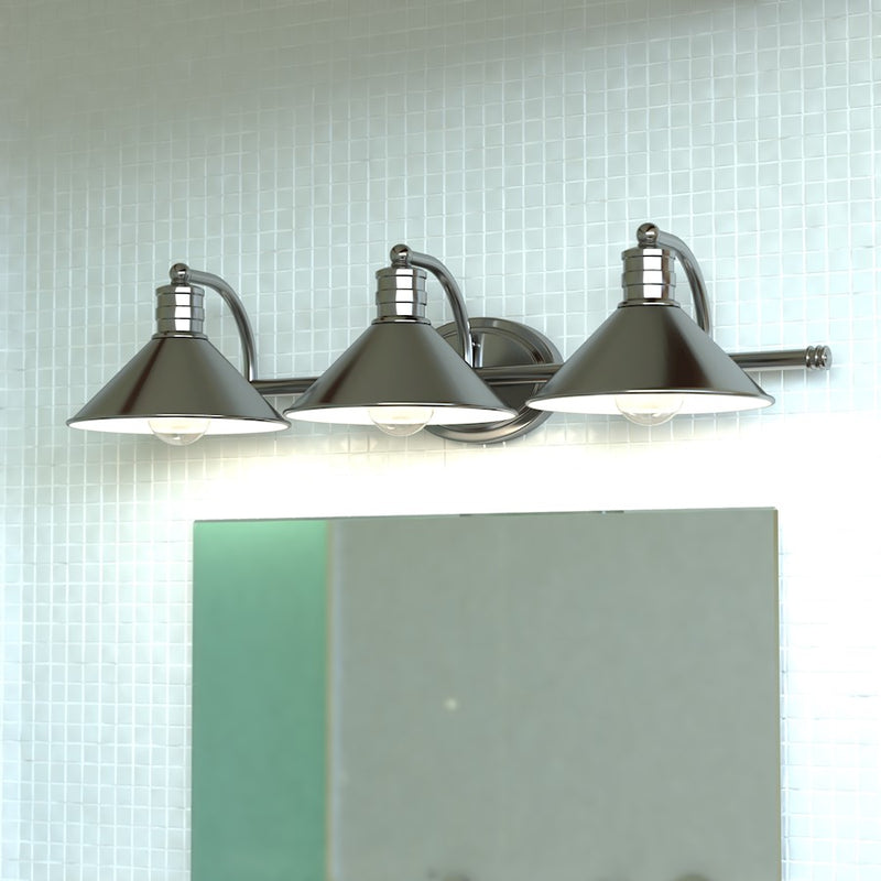 Vaxcel Akron 3 Light Vanity, Nickel/White