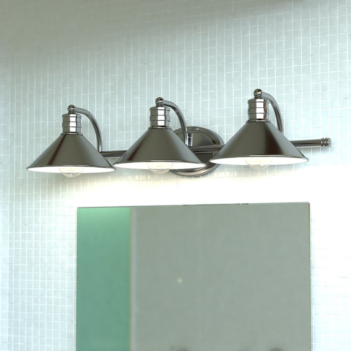 Vaxcel Akron 3 Light Vanity, Nickel/White