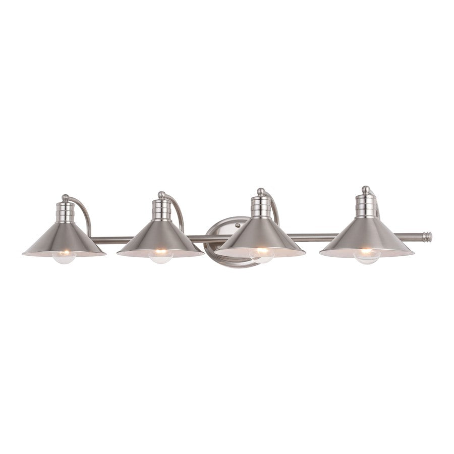 Vaxcel Akron 4 Light Vanity, Nickel/White