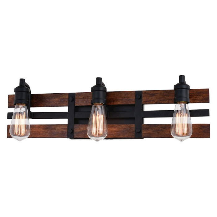Vaxcel Carrington 3 Light Vanity, Matte Black/Deep Walnut